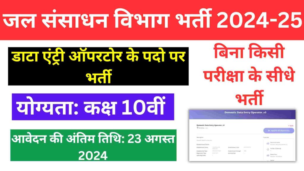 Water Resource Department Recruitment 2024-25: जल संसाधन विभाग मे डाटा एंट्री ऑपरटोर के पदो पर भर्ती का नोटिफिकेशन जारी