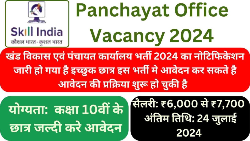 Panchayat Office Vacancy 2024: कक्षा 10वीं के छात्रों के लिए पंचायत विभाग मे भर्ती जल्दी करे आवेदन