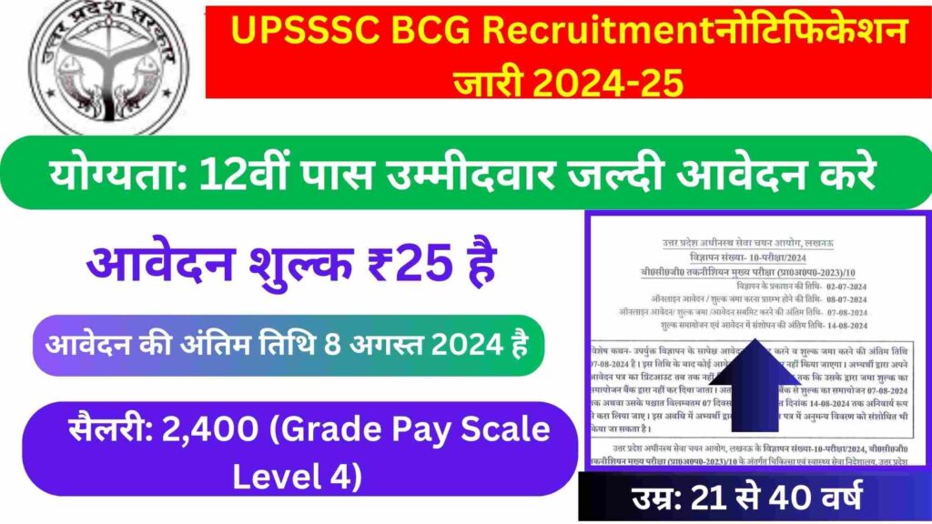 UPSSSC BCG Recruitment 2024-25: उत्तर प्रदेश अधीनस्त सेवा चयन आयोग ने निकाली बीसीजी टेकनीशियन की भर्ती 12वीं के छात्र आवेदन करे
BCG technician Vacancy 2024