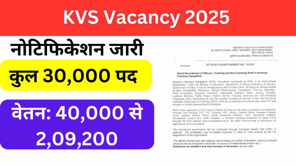 KVS Vacancy 2025 | बिना परीक्षा के सरकारी टीचर बनने का सुनहरा मौका, जल्दी करे आवेदन